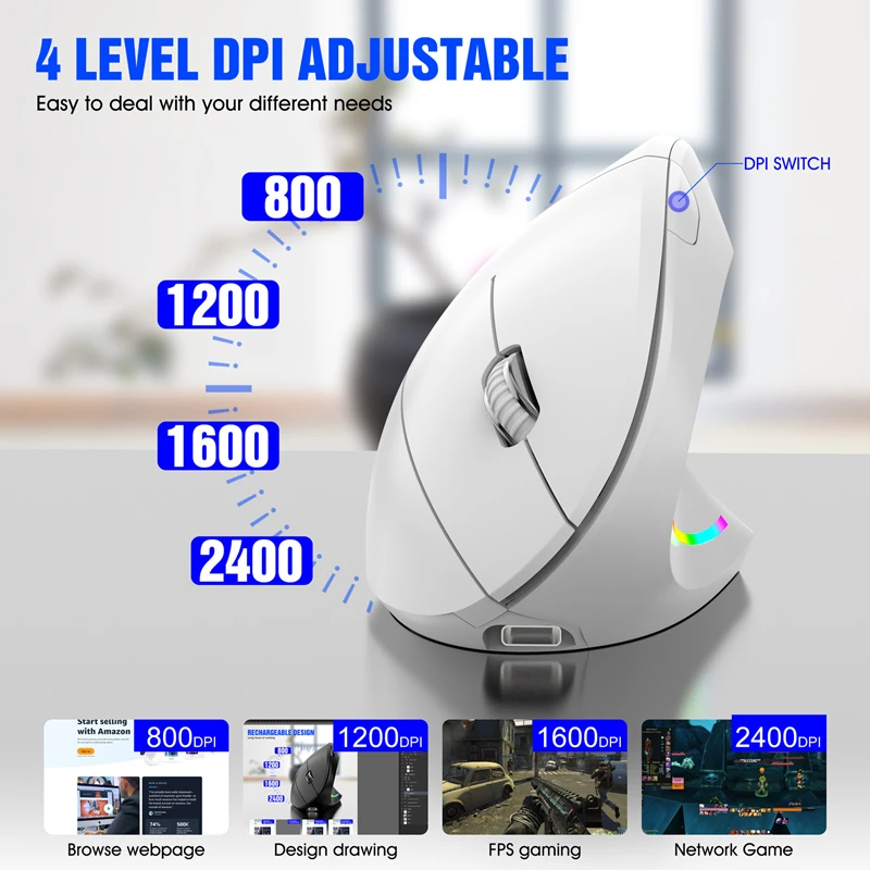 2.4ghz Wireless Bluetooth Vertical Mouse Ergonomic Desigh Type-C Port For Windows Mac Laptop Gamer Mouse Office Accessories