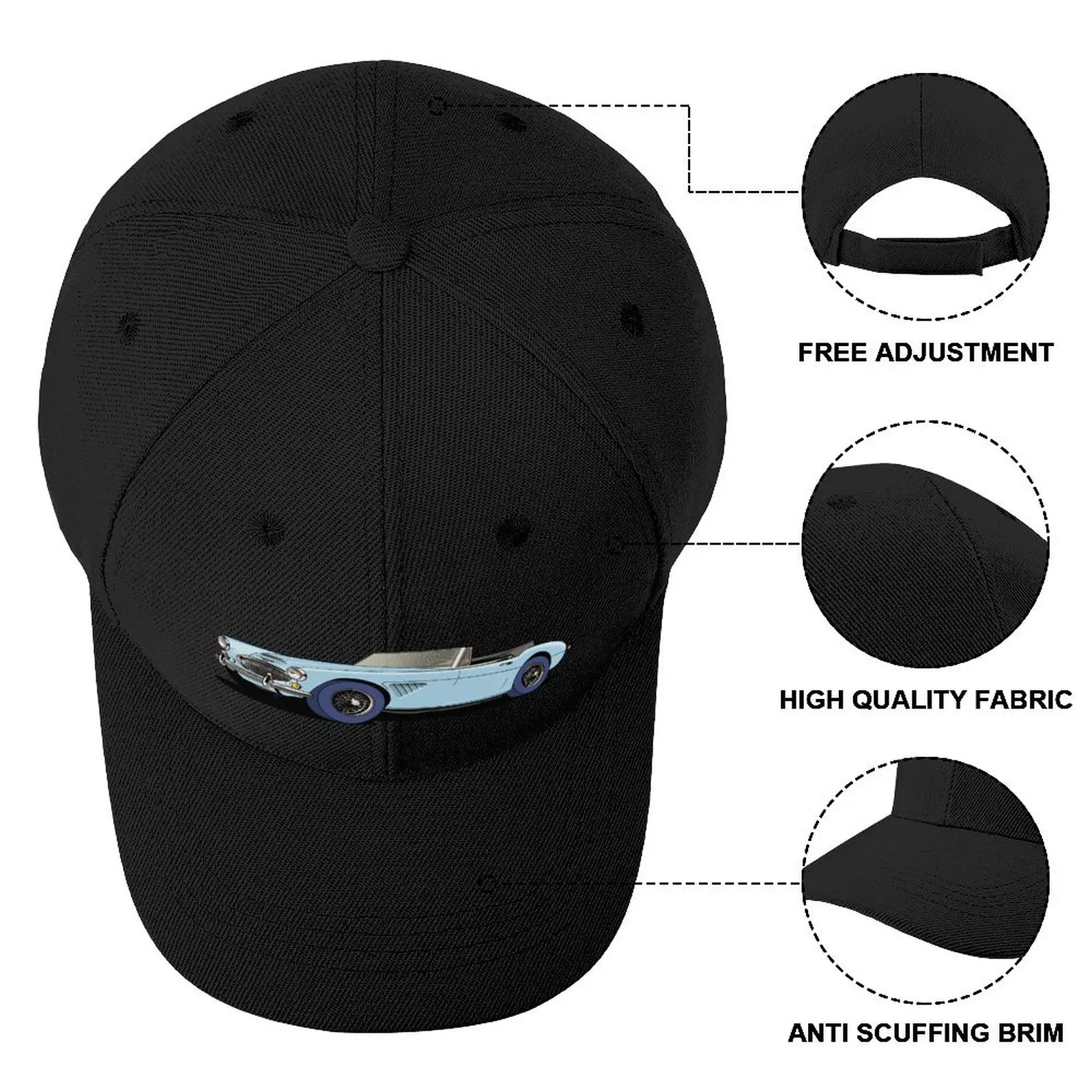 Austin-Healey 3000 British sports car in light blue Baseball Cap tea hats Vintage Beach Outing Bobble Hat Women's Hat 2023 Men's