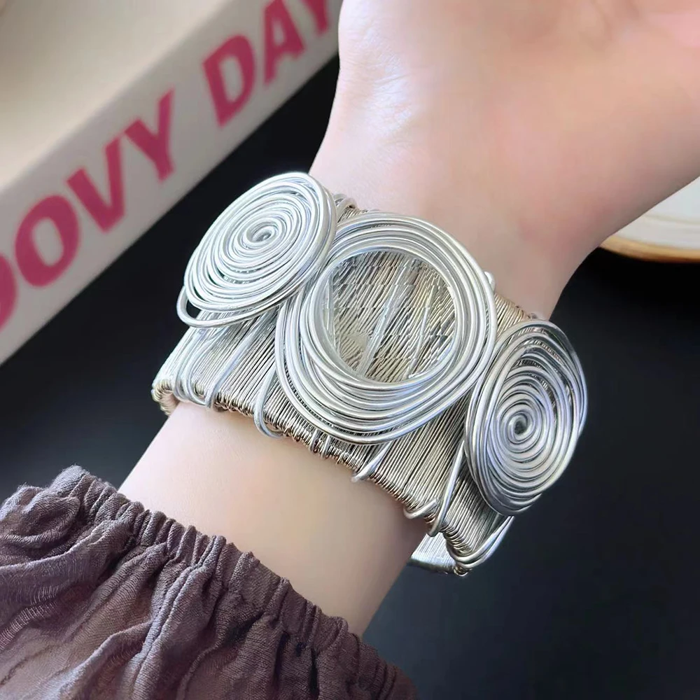 Exaggerated Braided Crystal Bracelet Set With Open Bracelet Wrapped In Wire  Fashion Personality Trend Bracelet
