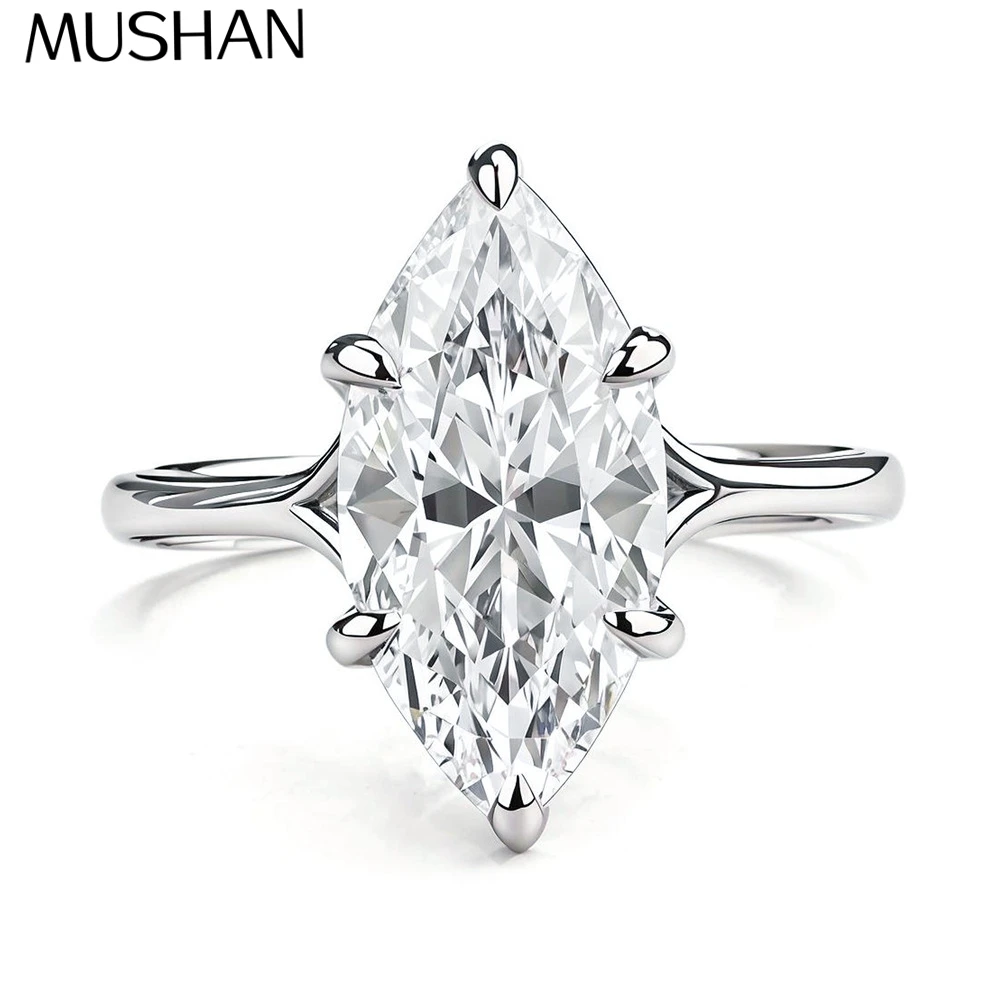 

MuShan Luxury Jewelry 925 Sterling Silver Ring Moissanite Classic Ring for Bride 18K Real Gold Plated MST Patent Fine Jewellery