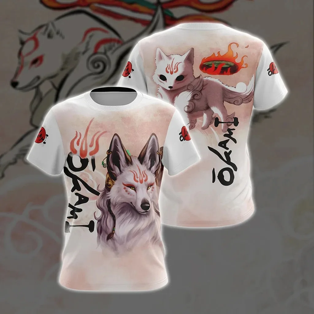 Okami Fox 3D 인쇄 팜므 티셔츠, 하이 퀄리티 레저 티셔츠, O넥 만화 반팔 상의, 남녀공용, 2024 여름