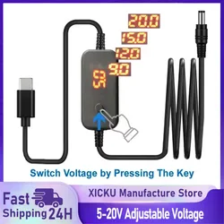 5-20V Adjustable Voltage PD Fast Charging Cable for Lenovo Asus Hp Acer Laptop and More Type C to DC5.5x2.1mm Power Adapter Cord