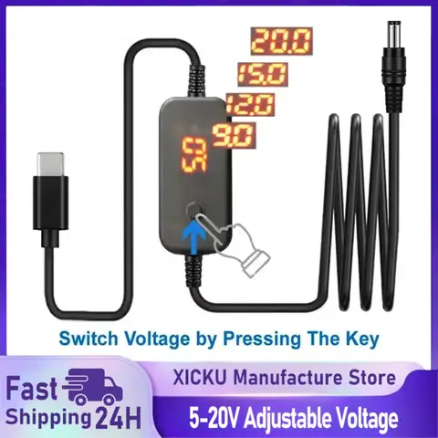 5-20V Adjustable Voltage PD Fast Charging Cable for Lenovo Asus Hp Acer Laptop and More Type C to DC5.5x2.1mm Power Adapter Cord