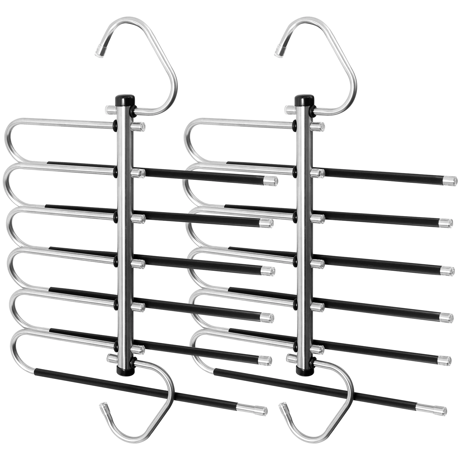 

2Pcs Pants Hanger Stainless Steel 6 Tier Trousers Hanger Space Saving Multifunctional Pants Rack Closet Organizers Metal Hangers