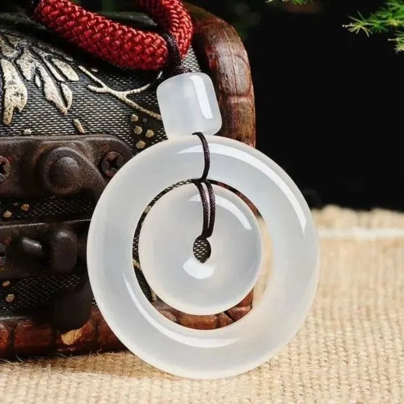 

Новый натуральный агат, прозрачный ледяной халцедон, кольцо для матери и ребенка, подвеска с защитной пряжкой