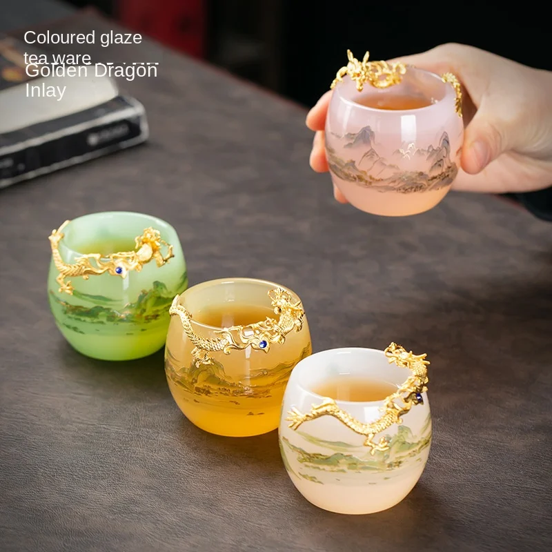 

Jiangshan Glazed Gold Dragon Head-Raising Day Single Cup Master Cup Teacup Household Personal Tea Cup Gift Box Gift