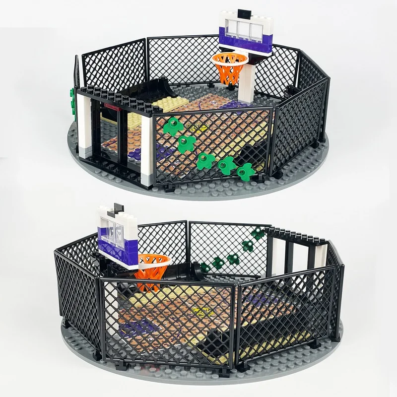 Stadtpark Basketball platz Grundplatten Basketball Stand Sport Moc Mini Action figuren Baustein Ziegel Bildung Junge Spielzeug