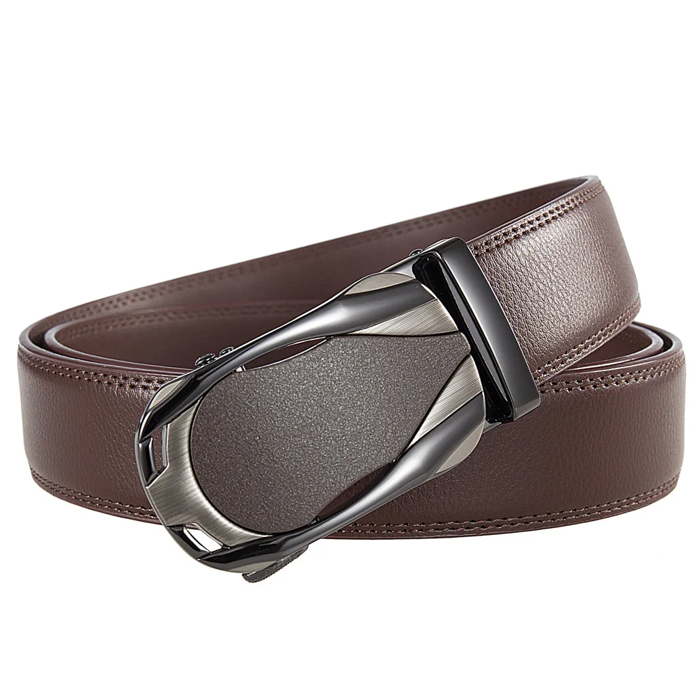 Plyesxale Coffee Belts Men High Quality Male Genuine Leather Cowskin Belt Straps Fashion Automatic Buckle Mens Belt Casual B1539