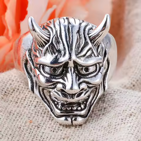 Exaggerated Personality Monsters Face Design Retro Thai Silver Unisex Ring For Women Man Halloween Gift Never Fade