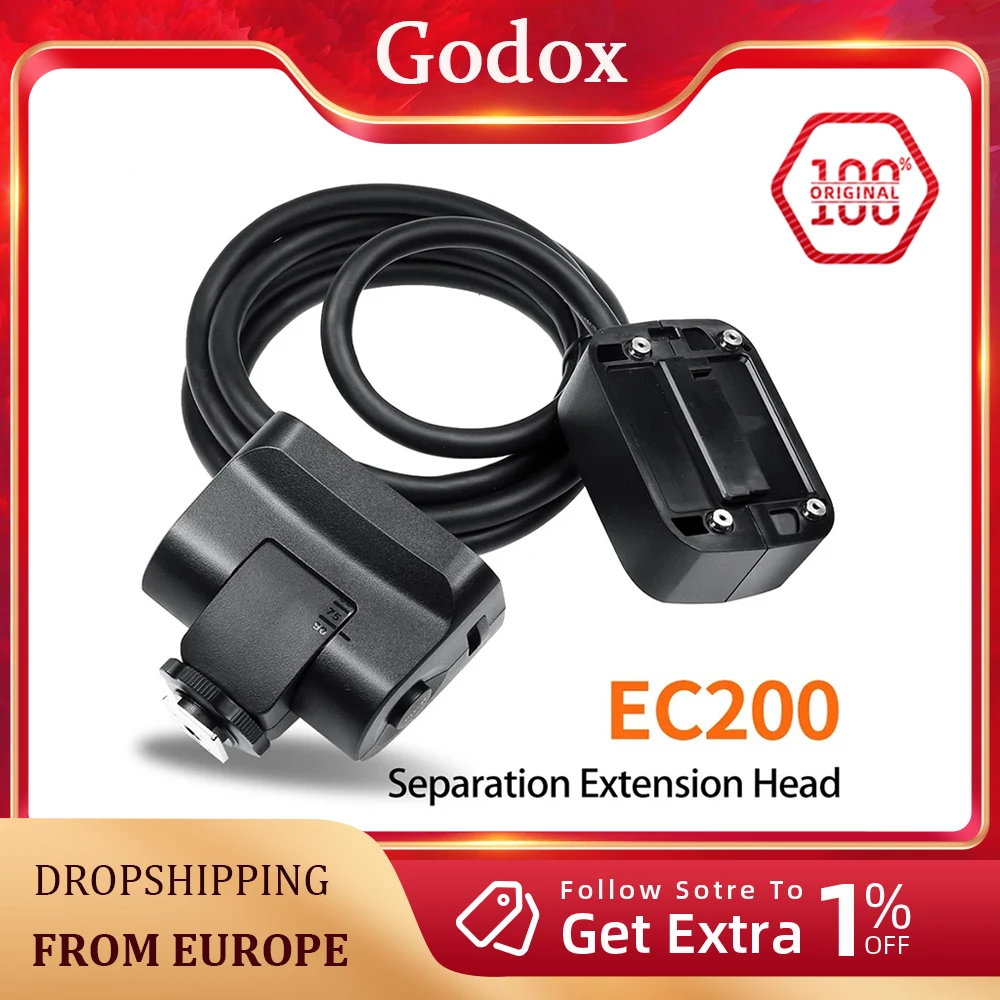 Godox EC200 1.85m Hot shoe Remote Separation Extension Head Flash for Godox AD200 Flash