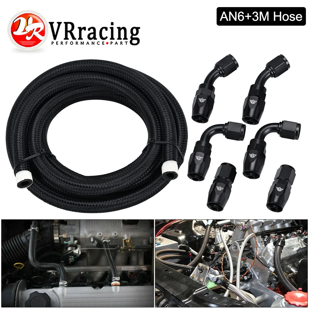 AN6 0/45/90 Degree Aluminum Swivel Reusable Hose End Fitting + 6 AN 3 Meter  Fuel Hose Line Oil Cooler Hose Adapter Kit