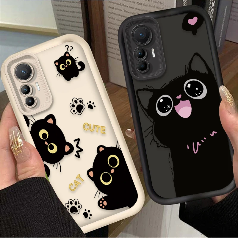 Casing Ponsel Kucing Hitam Kartun Lucu untuk Xiaomi Mi 15 Ultra 14 13 12 12S 12X 11 Lite 5G NE 13T 12T 11T 14T Pro Sampul Silikon Lembut