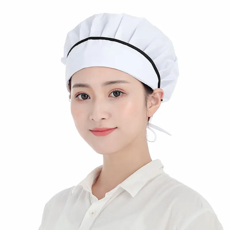 Wide-edged Striped Breathable Net Food Cap Men's and Women's Workshop Dustproof Cloth Hat Restaurant Canteen Baking Chef Hats