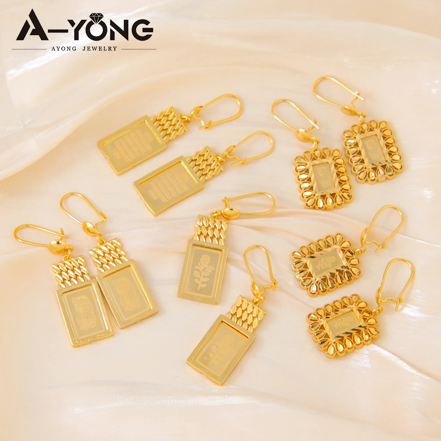 AYONG Arab Luxury Dangle Earrings 21K Gold Plated Dubai Elegant Drop Earring for Women Fashion Wedding Party Jewelry Gift