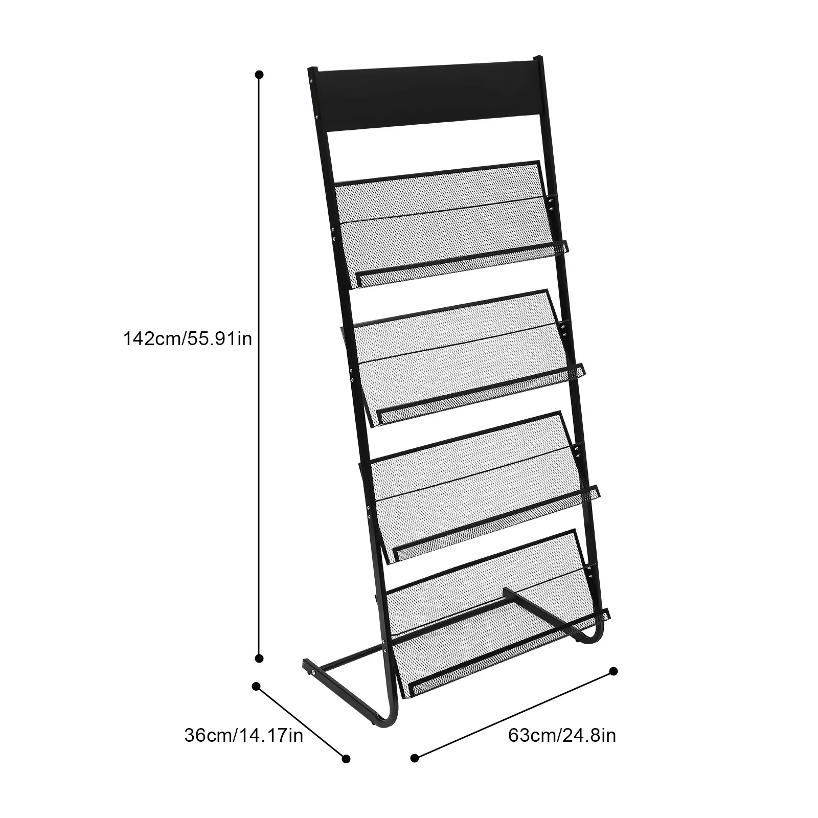 حامل مجلات مكون من 4 طبقات حامل أدب 24.80*14.17*55.91in رف صحف مكتبي لعرض مجلة الكتب #3