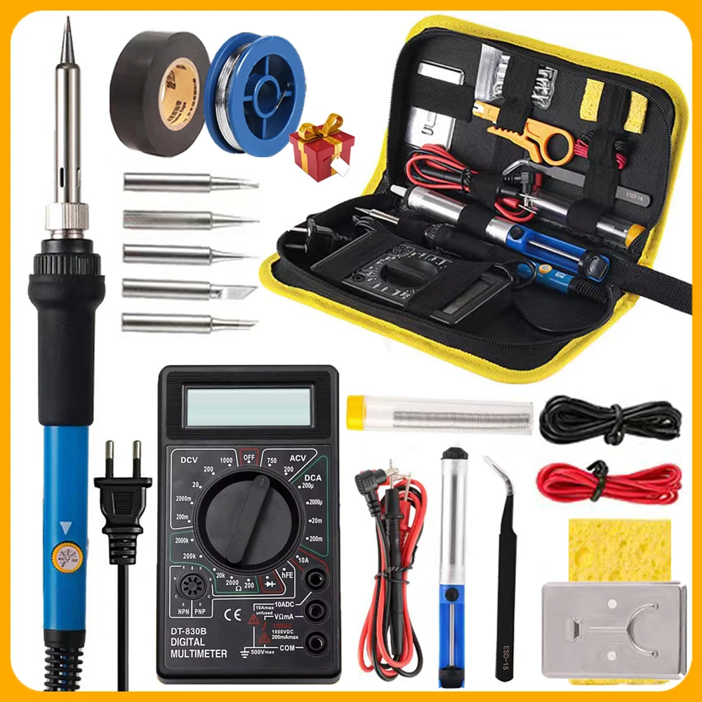 19-IN-1 Soldering Iron Kit Welding Tool Soldering Kit with LCD Digital Multimeter 60W Soldering Iron 5 Extra Tips EU/US Plug