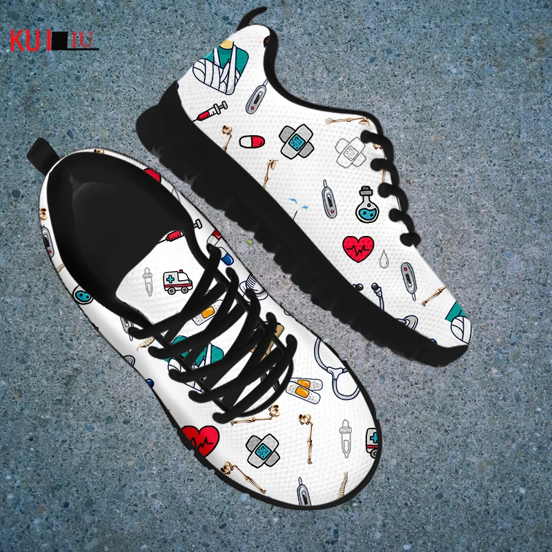 KUILIU Medical Heart Graffiti Fashion Autumn Flat Shoes Women Casual Sneakers Designer Shoes Comfortable Mesh Dropshipping