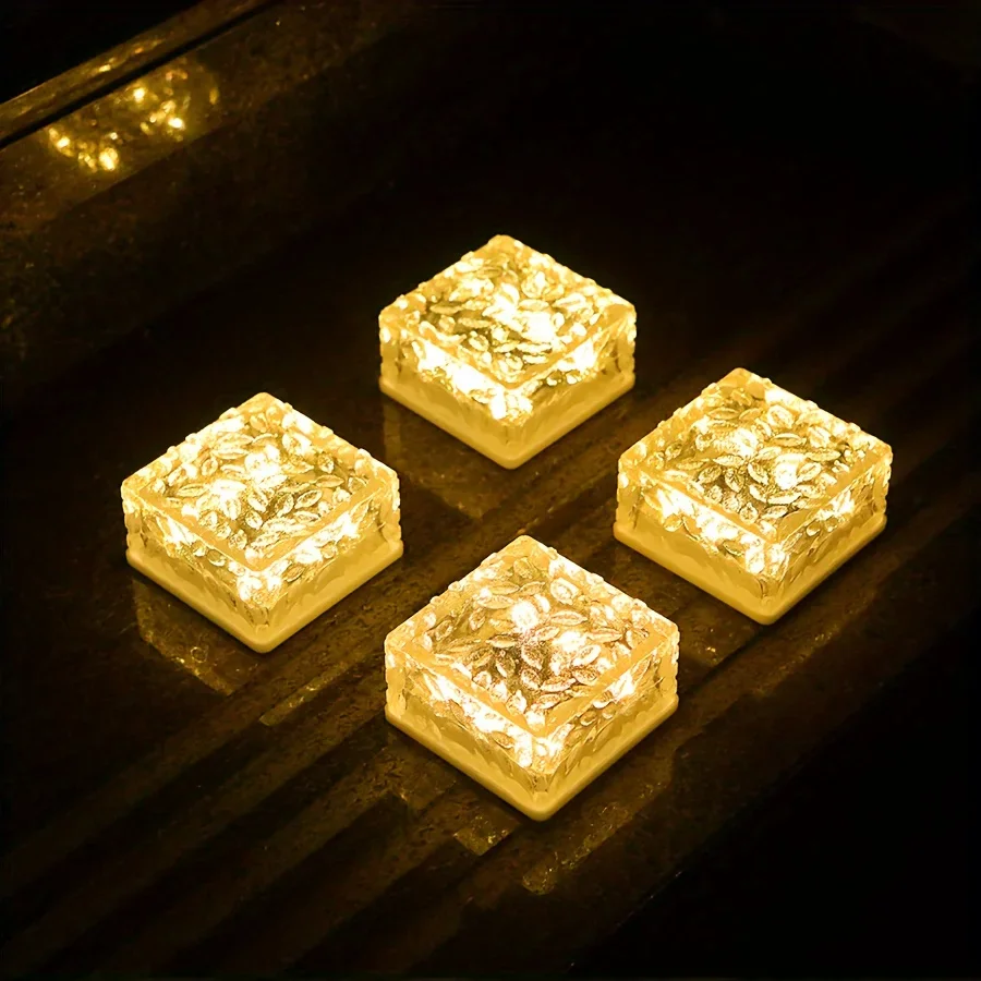 4/6 LED Solar Brick Lights Outdoor,  Landscape Path Lights, Solar Ground Lights  Party Outdoor Waterproof, Ice Rock Cube Lights