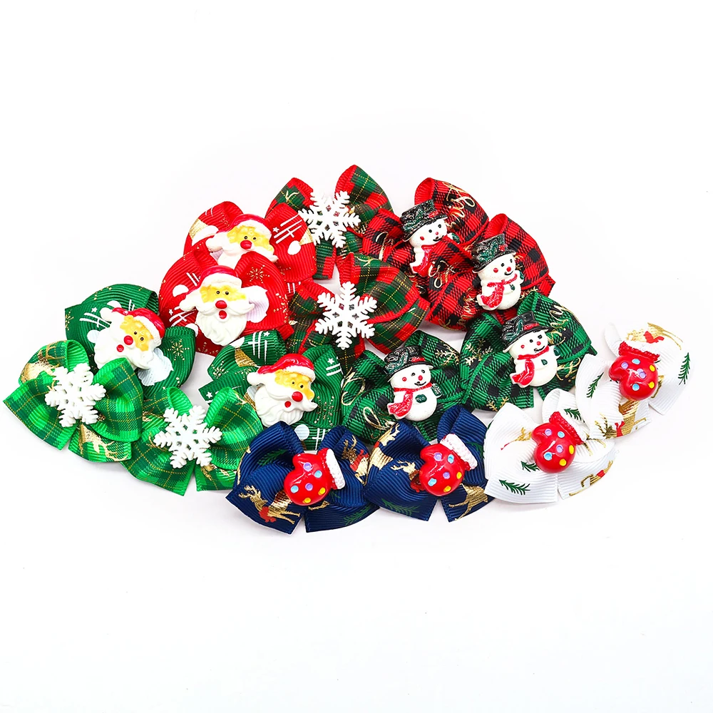 50/100PCS Dog Bows Rubber Bands Christmas Hair Bows For Pet Dog Hair Accessories  Small Dog Cat Hair Bows For Dogs Accessories