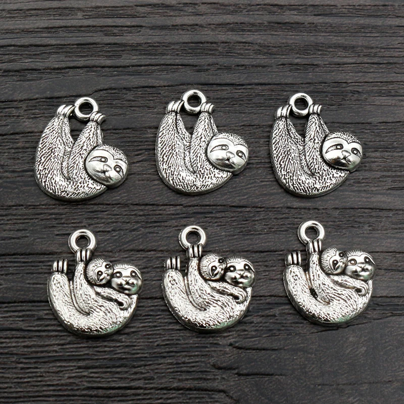 30pcs 17x15mm Sloth Charms Pendant Antique Silver Plated DIY Animal Jewelry Making Accessories Findings For Necklace Bracelet