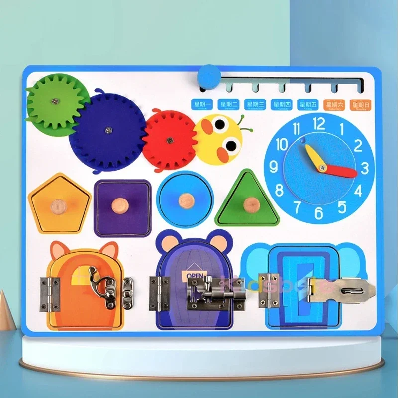 Montessori Toys Busy Board Baby Game for Toddlers 1-3 Years Locks Latch Kids Educational Wooden Puzzle Sensory Toy for Children