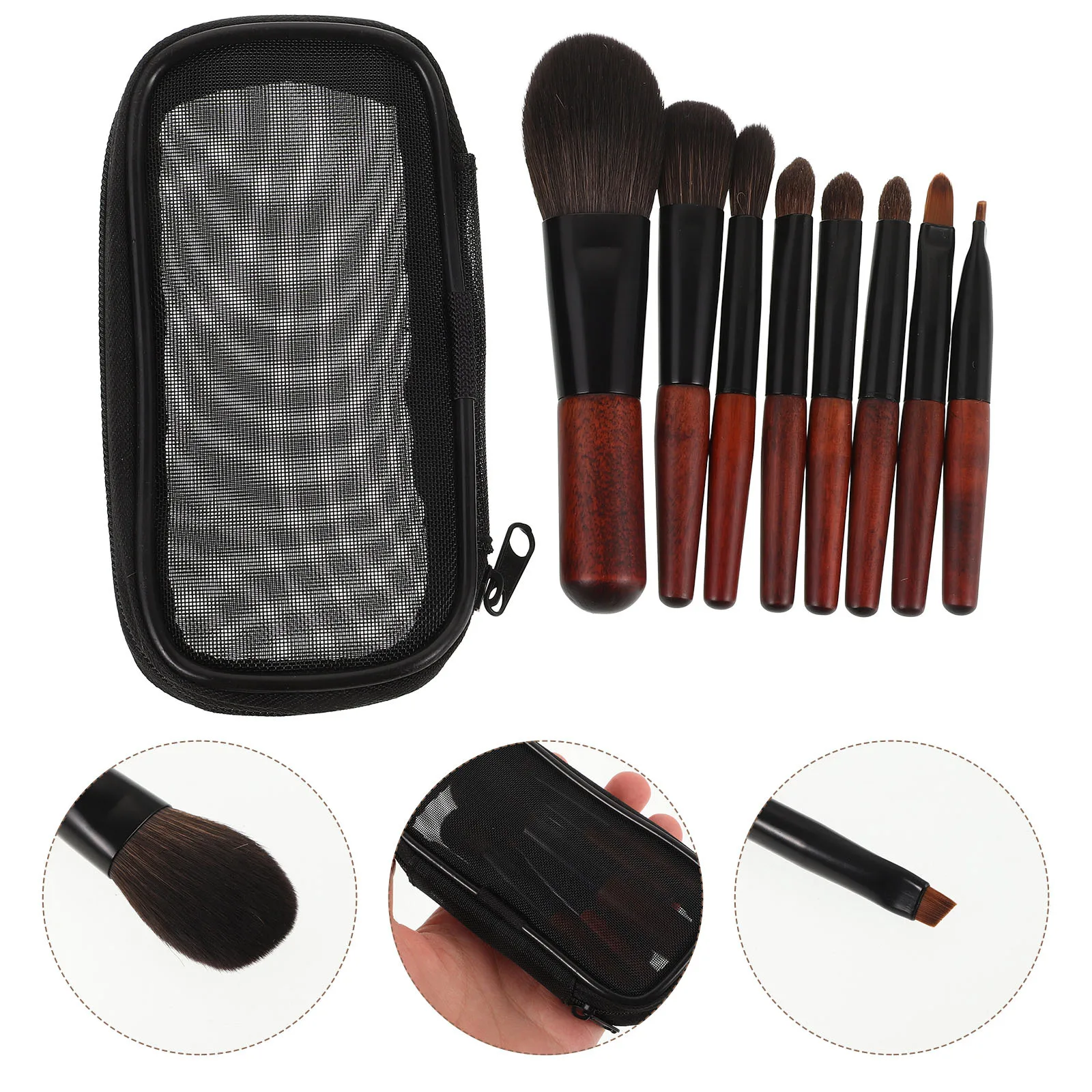 1 Juego de brochas cosméticas, herramientas de maquillaje de viaje ligeras, mango de Metal, cerdas suaves, acabado Natural, aplicación de sombra de ojos facial