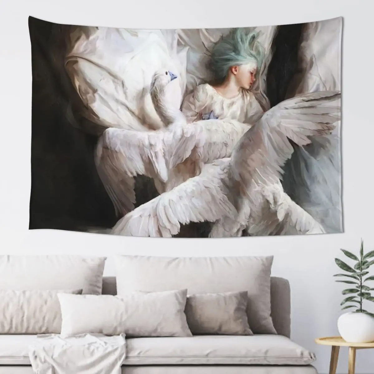 Tapiz The Swan Landing-Guillermo Lorca Garcia, decoración de dormitorios, papel tapiz decorativo para pared del hogar, tapiz estético