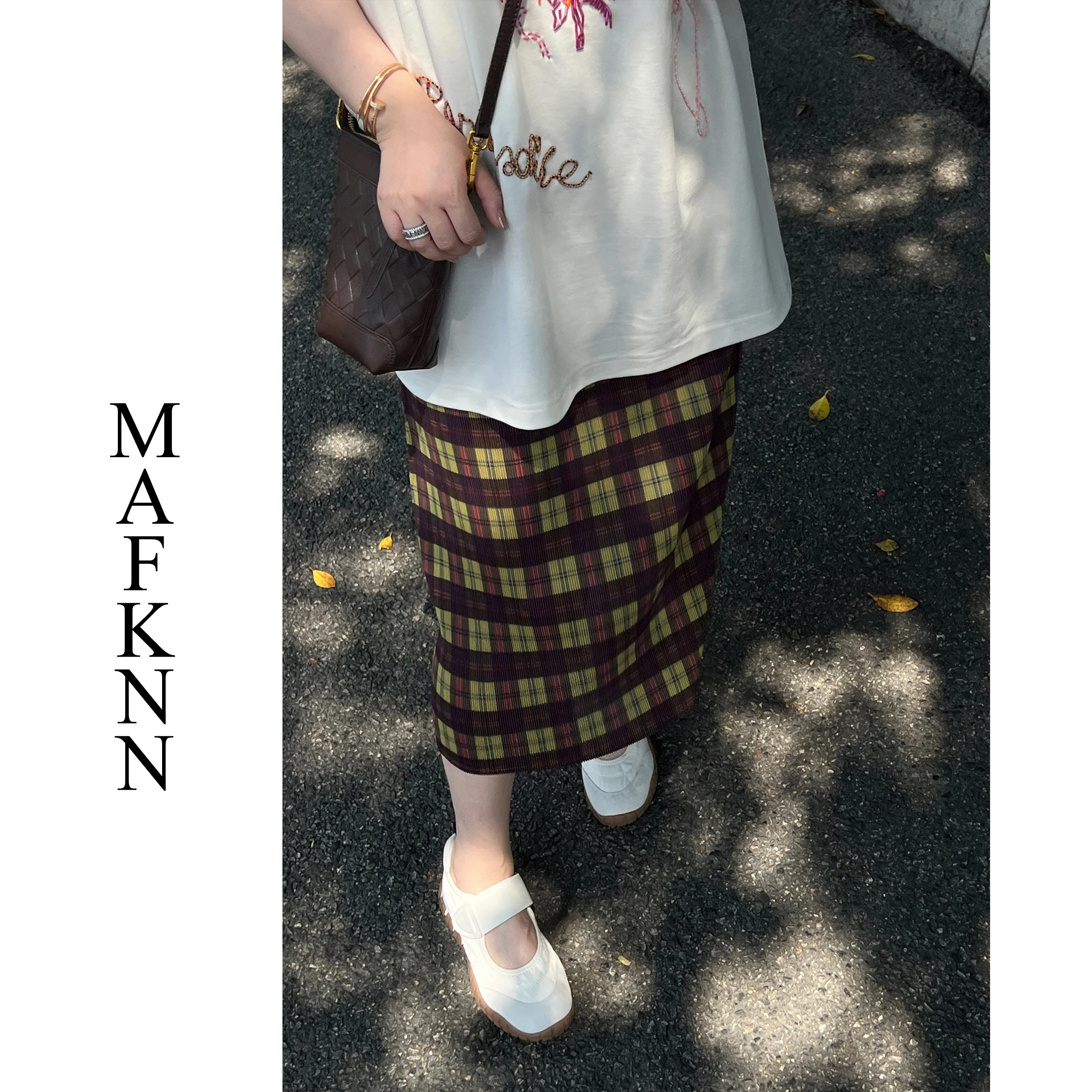 

Loose Casual Plaid Skirt for plus Size Women Summer Faion Simple Match mid Waist Polyester Fiber Pear Straight