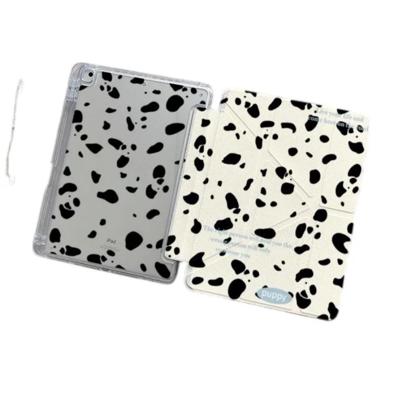 Cow Spots & Letter Print Pen Slot Tablet Case For iPad 2026 Air 8 7 6 4 3 2 1 Pro 2024 11in 12th 11 10 9 8 7 6 5th Cover