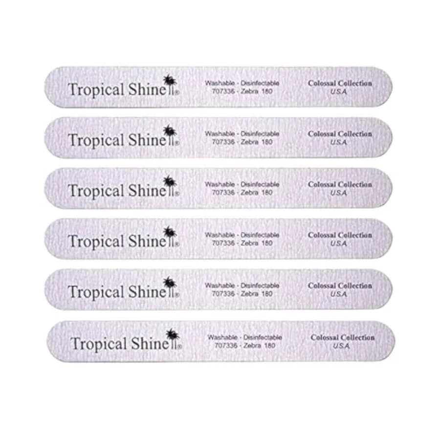 

"Tropical Shine Jumbo Zebra 180 Colossal Collection - 6 pcs Nail Files for Professional Nail Care and Shaping - Medium 180 Grit