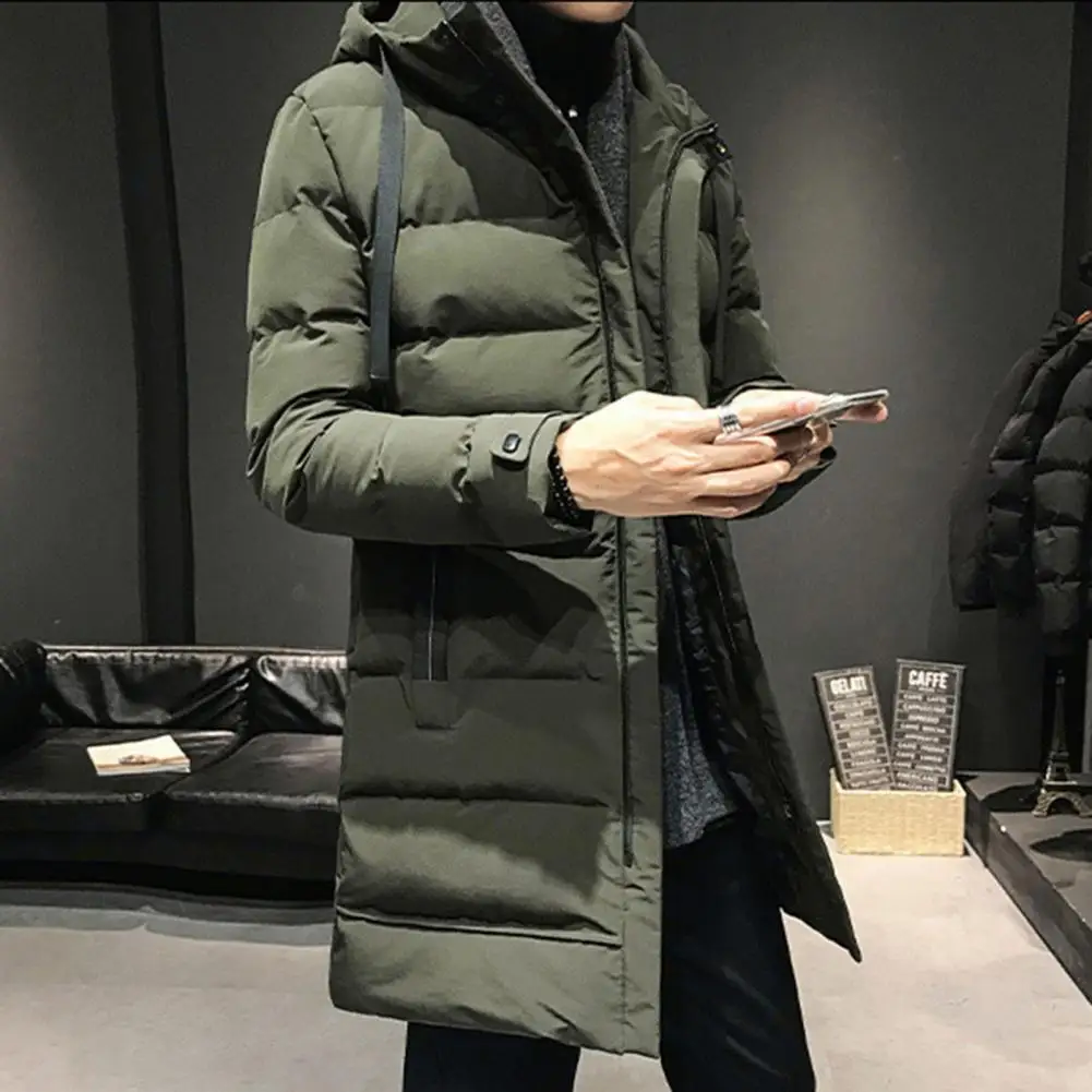 Wind resistant Mid length Cotton Coat Winter Warmth Men\'s Hooded Down Parkas for Outdoor Snow Thick Padded