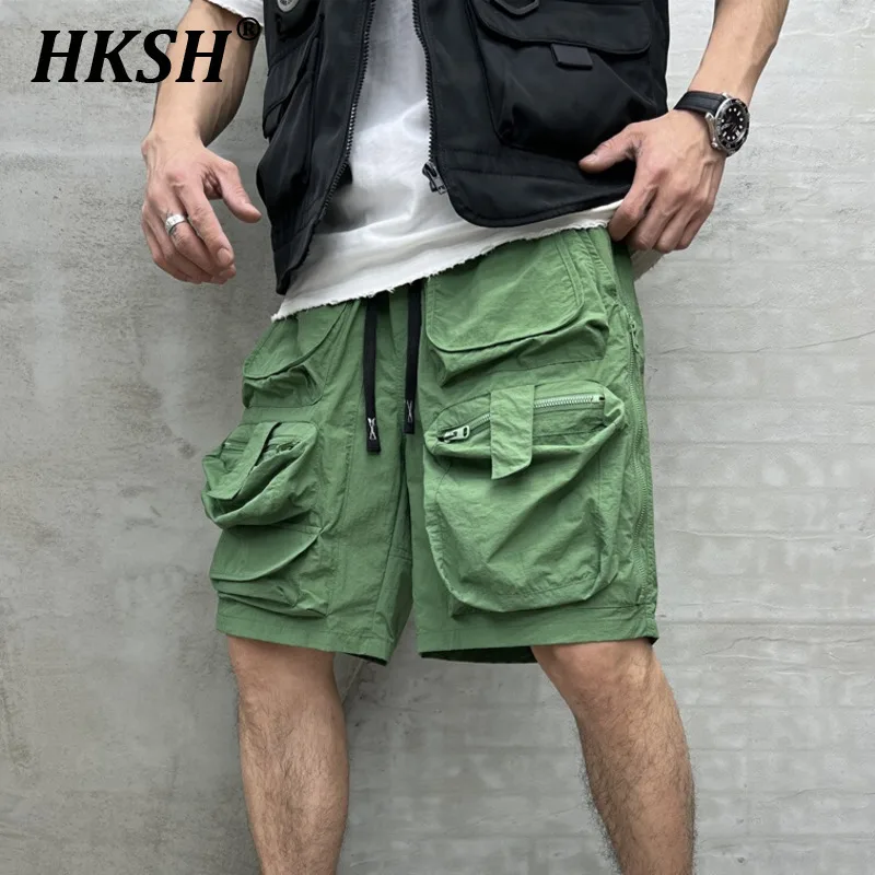 

HKSH Men's Tide Pockets Tactical Quick Drying Chic Shorts Outdoor Trend Zipper Straight Capris Solid Color Casual Cropped HK1750