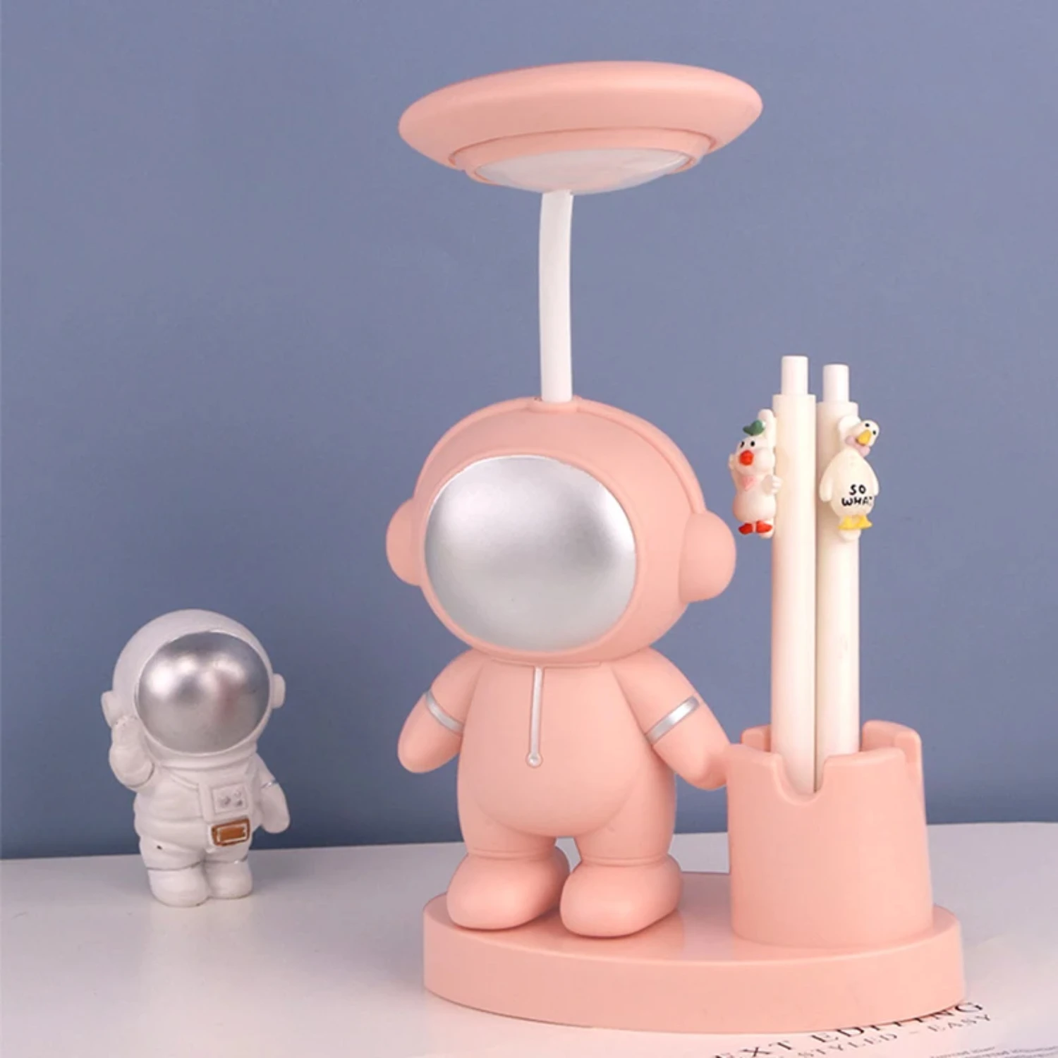 Cute and Creative Astronaut Study Desk Lamp with Flexible Arm and LED Lights for Student's Room - Bedside Table Lamp Featuring P