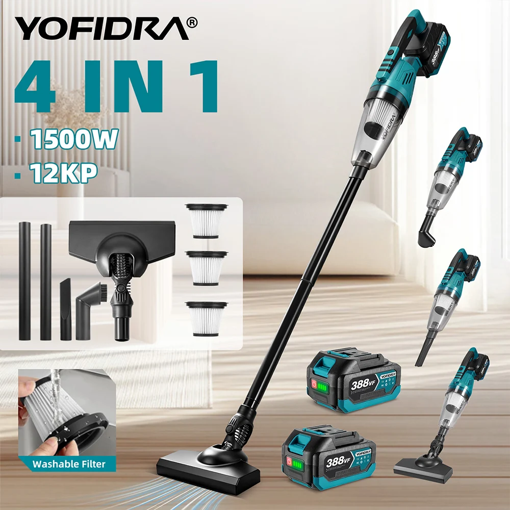 YOFIDRA 1500W 12KPA Elettrico Cordless Aspirapolvere Portatile 2IN1 Per Uso Domestico Auto Strumento di Potere Per Makita 18V Batteria Spille