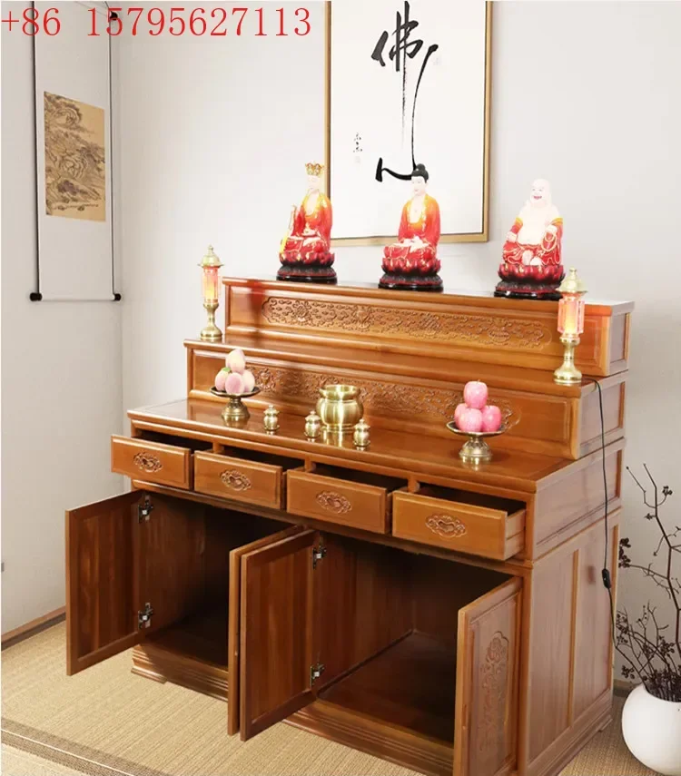yj7 Tempio budista de tres pisos, estante de incienso de madera maciza para uso doméstico, Salón budista Zhongtang, Dios o