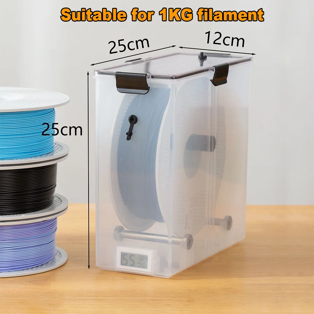 صندوق تخزين خيط الطباعة ثلاثية الأبعاد – حاوية محكمة الإغلاق لبكرات وزنها 1KG، متوافقة مع PA Nylon وPLA وPVB وPETG وABS
