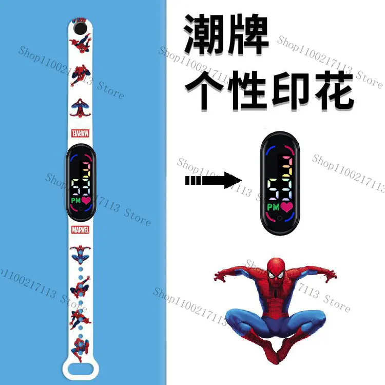 New cartoon Children\'s Watch Anime figure spiderman Iron Man Print LED Electronic Waterproof Sports Bracelet Watch kids gifts