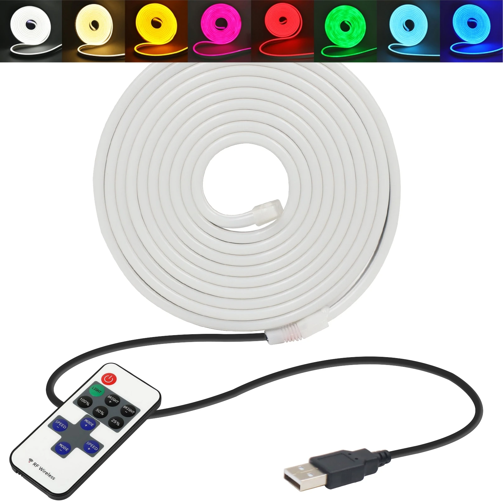 Dimmable LED Neon Strip Light Sign With 11Key RF Remote Control DC5V Soft Silicon Tube Waterproof Flexible Tape Rope Ribbon