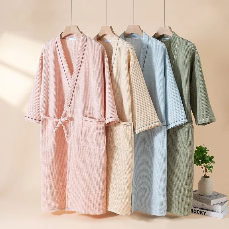

Женский роскошный вафельный халат-кимоно для весны и осени, повседневная ночная рубашка из 100% хлопка, простой домашний халат, мягкая женская одежда для сна