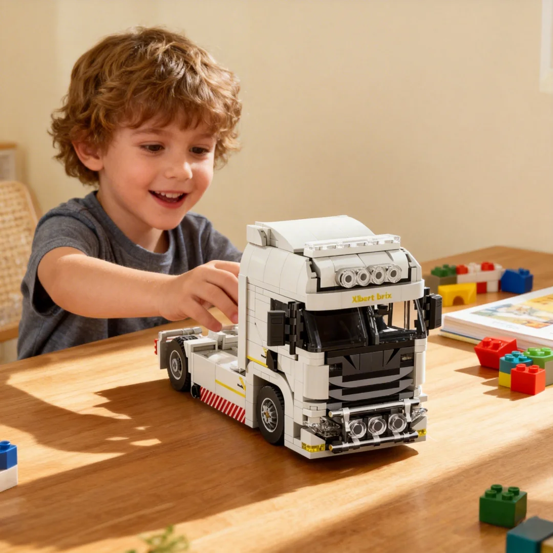 Europäischer LKW-Tanker-Baustein-Spielzeug-Lastwagen-Modellbausatz, Lieblingsfahrzeug der Jungen, Puzzle-Geschenk für Geburtstag, Weihnachten, Party