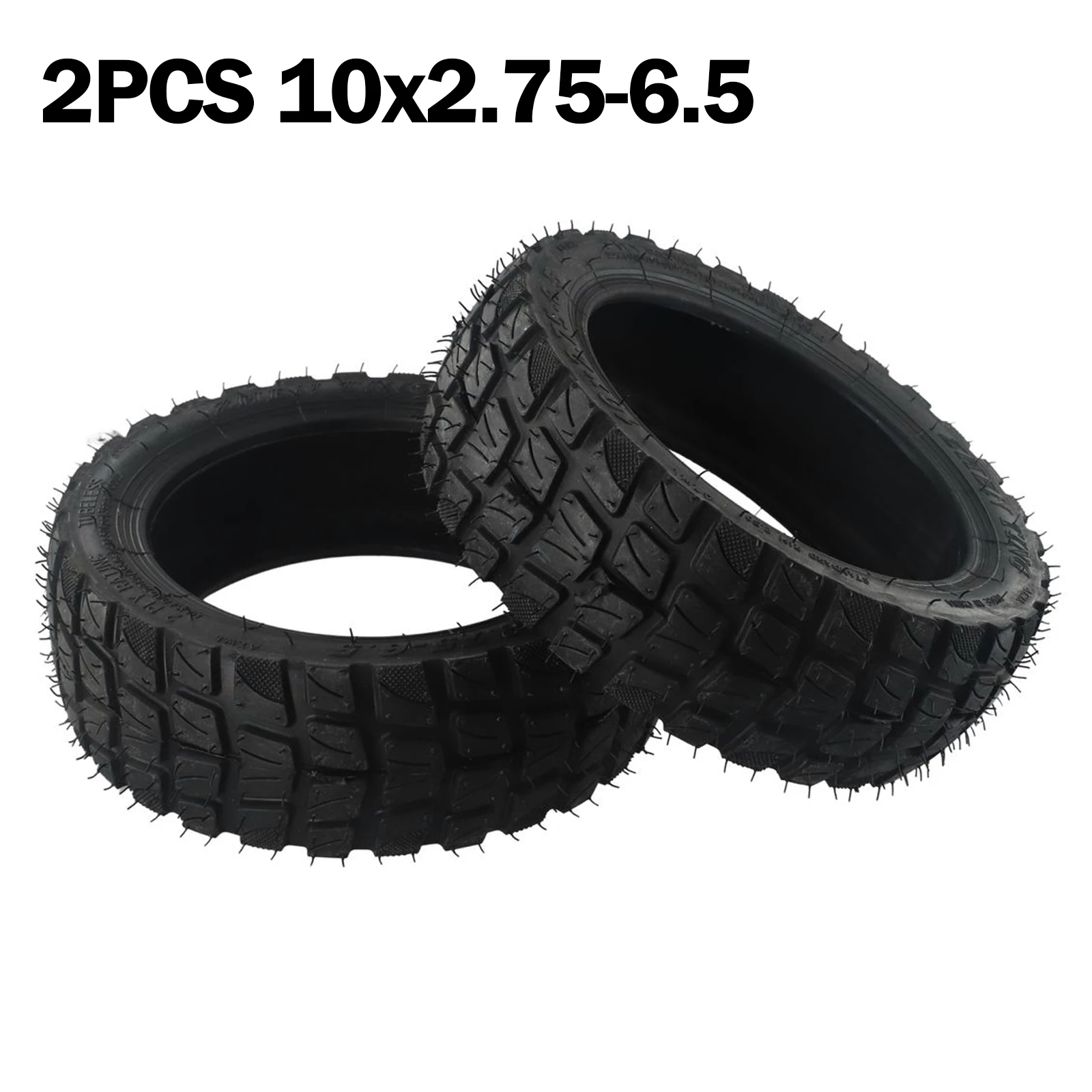 Rubber-based 10 inch scooter tire supporting both 10x2.70-6.5 and 10x2.75-6.5 fitments for off-road use on private property only