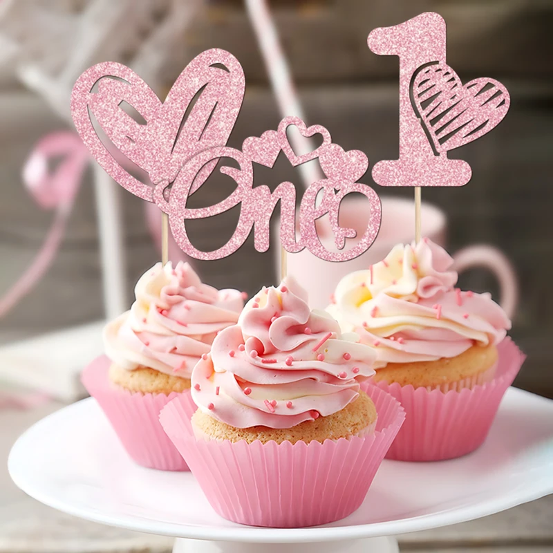 YOMDID 24 Stück Cupcake-Picks zum Valentinstag, 1. Geburtstag, Cupcake-Topper, One Love Heart Picks, Kuchendekorationen, Partyzubehör – Detail 8