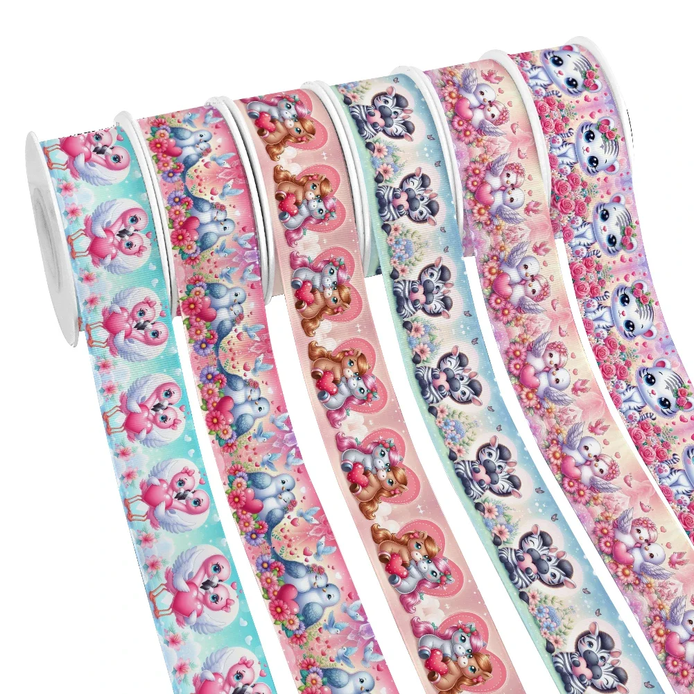 5yards Valentine's Day Animal Heart Printed Grosgrain Ribbon for Cheer Bows DIY Girl Headwear Hair Bows Satin Ribbon