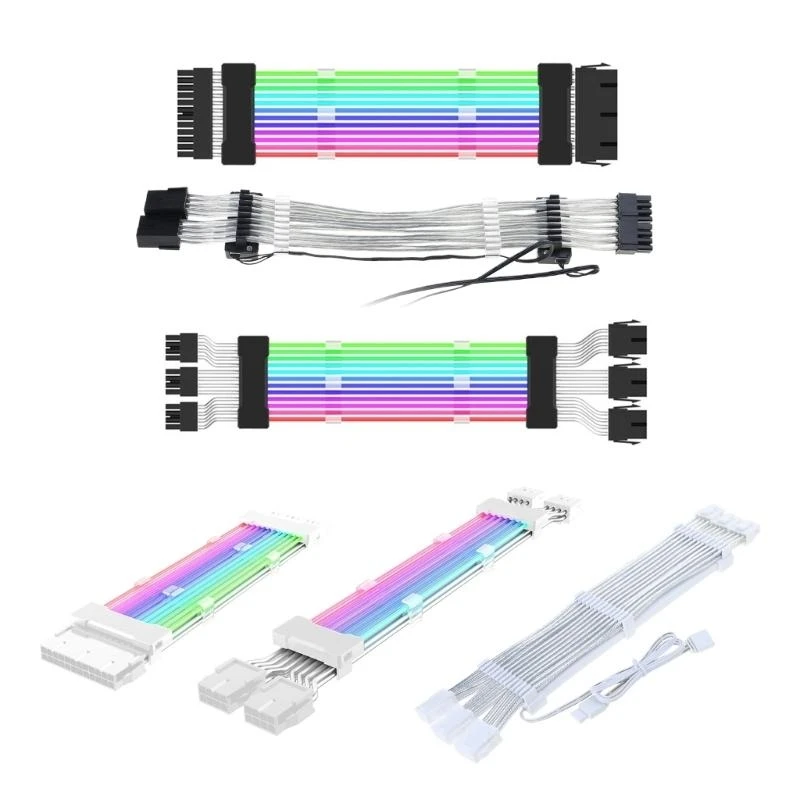 31BA PC CASE- ส่วนขยาย PSU RGB สาย 24PIN PCI-E GPU 8PINX2,8PINX3 เส้นนีออนสี ARGB Transfer Adapter 5V3PIN