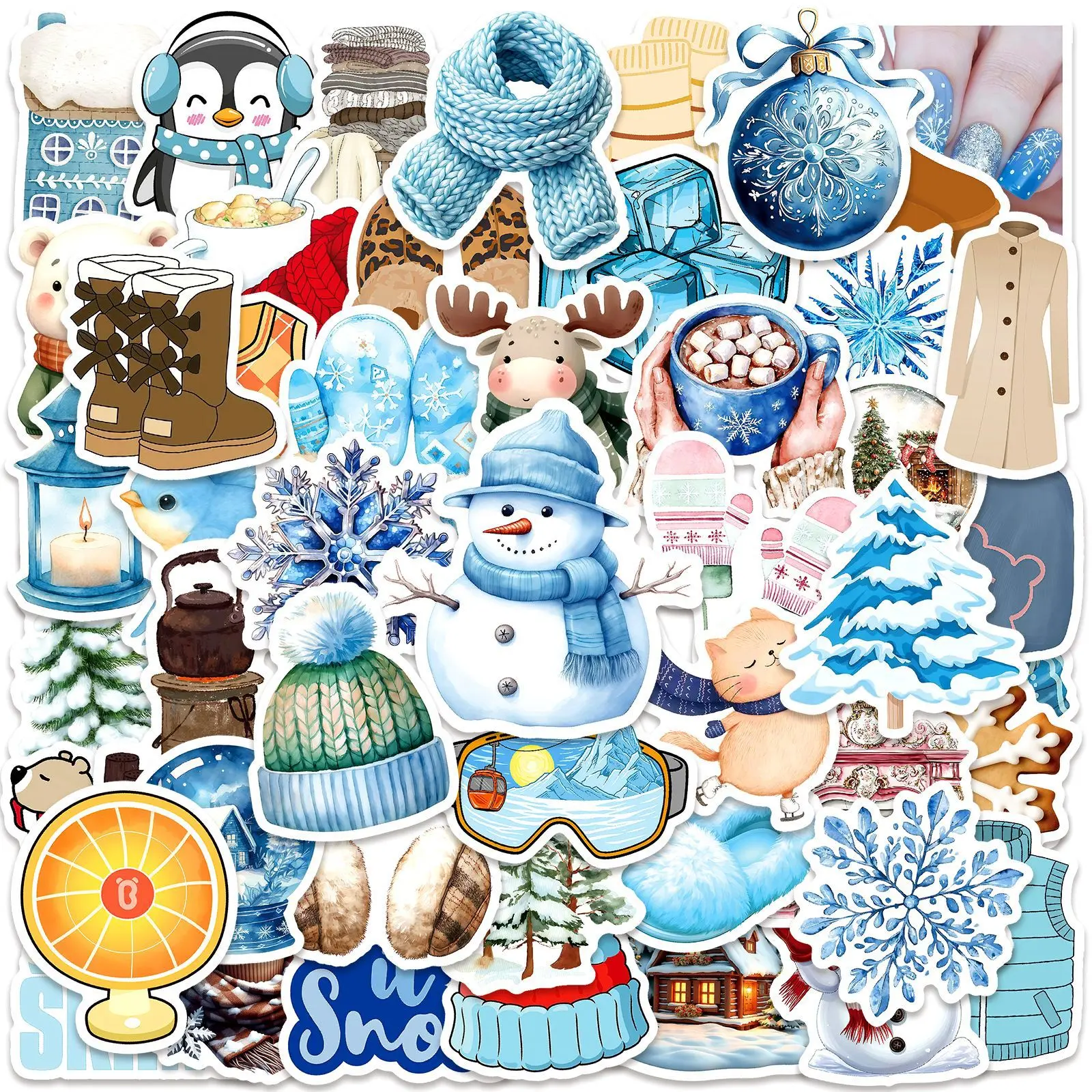

50PCS Nordic Style Winter Atmosphere Graffiti Stickers Material Decorable Water Cup Notebook iPad Waterproof Stickers Kids Toy