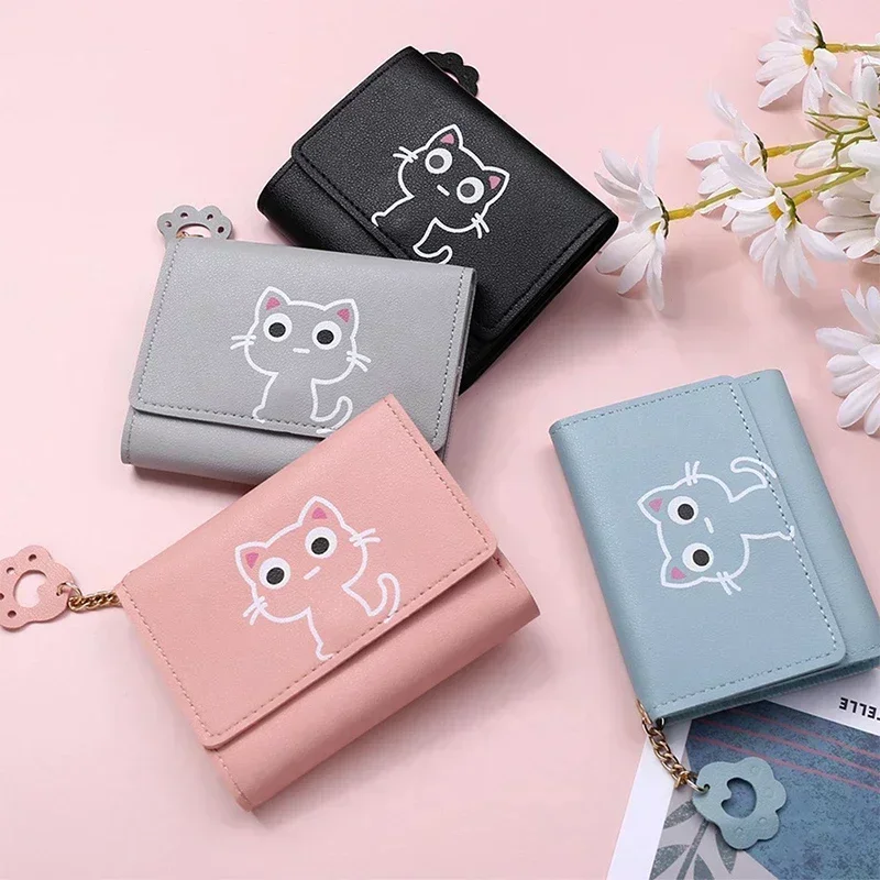 New Small Wallet Female Cat Short Fold Personalized Student Cute Mini Fashion Wallet Zero Wallet Short Purses Ladies Purse