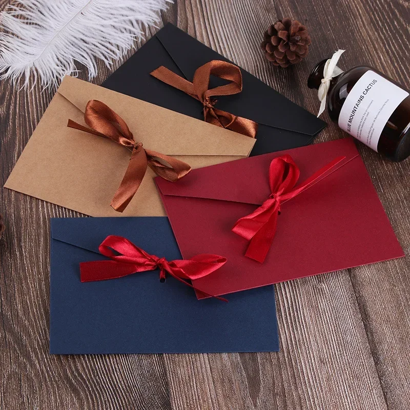 5pcs/set Vintage Western Envelopes Cute Ribbon Bowknot Paper Envelope for Letters Wedding Party Christmas Invitation Cards Cover