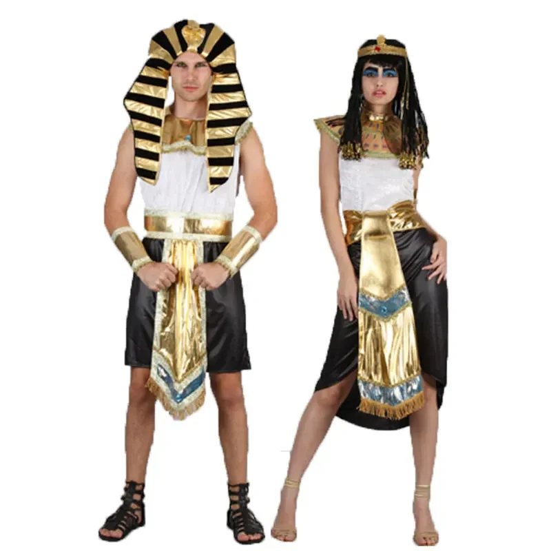 

Ancient Egypt Pharaoh Costume Men Cleopatra Cosplay Women Halloween Purim Party Masquerade Fancy Dress