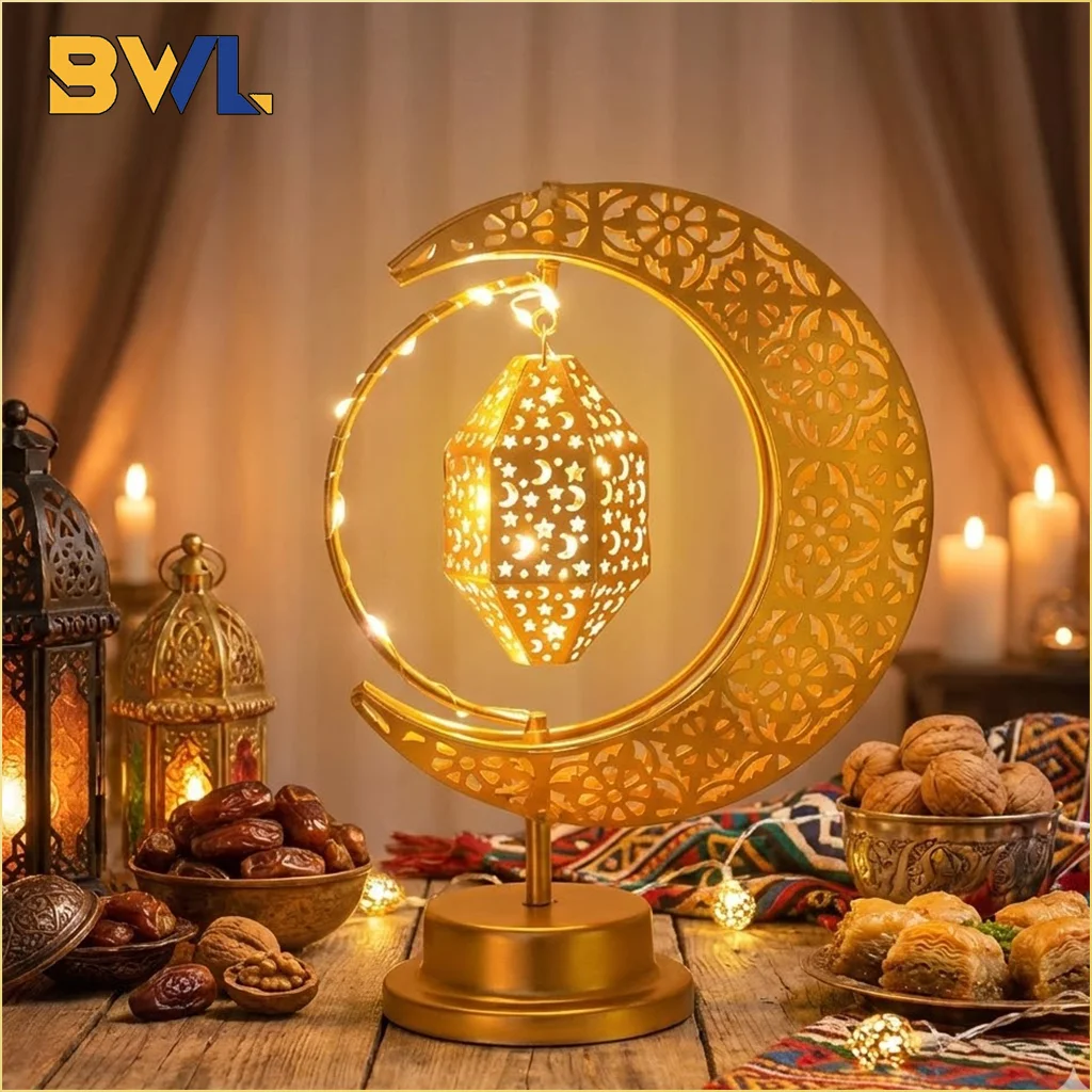 Moons Lamp – Ramadan & Eid Decorative Table Lamp, Crescent & Star Design, Warm LED Light, Wrought Iron Frame, Perfect For Home, Party, Bedroom