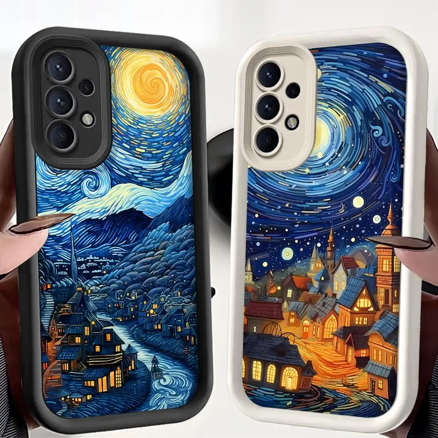 حافظة لهاتف سامسونج جالاكسي A36 A56 A14 A34 A32 A26 A24 A16 A23 A33 غلاف ناعم A13 A12 A22 فان جوخ السماء المرصعة بالنجوم